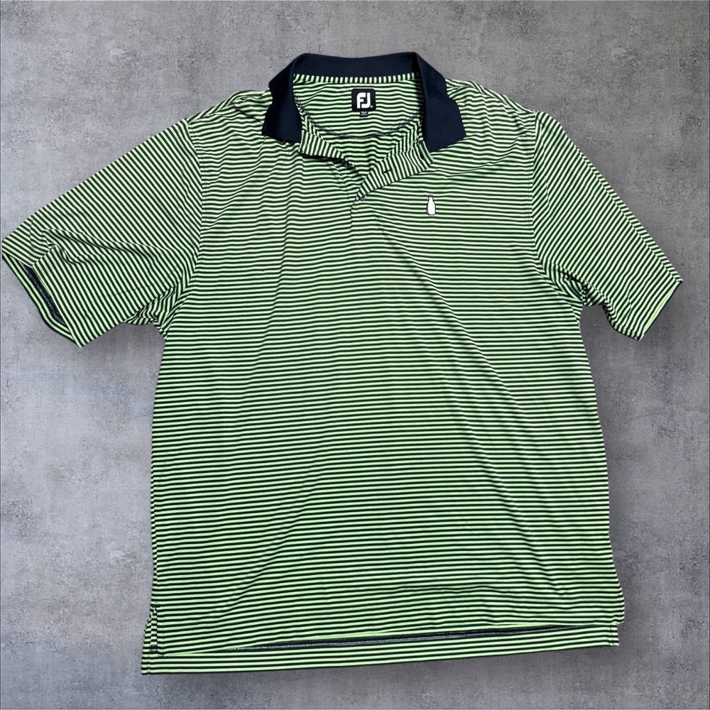Footjoy FJ Men's Golf Polo Shirt Striped Colorful McArthur Golf Club‎ Green XL